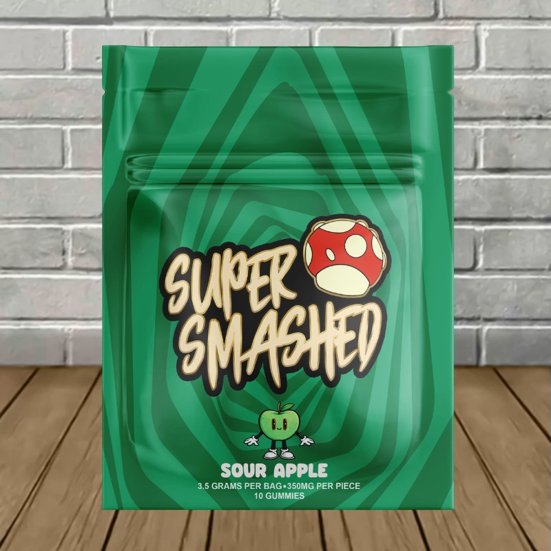 Shop Super Smashed Mushroom Gummies in Sour Apple! Enjoy 3.5g of total active potency in this 10ct pack of delicious, high-potency mushroom gummies.